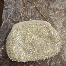 vintage ivory bridal/evening purse iridescent beading, sequins, faux pearls