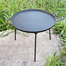 Cast Iron Griddle BBQ Grill Pan 41cm Large Round Portable Grilling Plate Camping