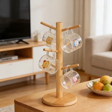 Wooden 6 Cup Mug Tree Kitchen