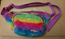 Girls Smiggle Bum Bag Pouch Rainbow Fluffy Fur Plush with Zips