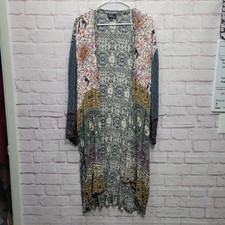 GiGio Open Front Floral Kimono Cardigan Womens L Hippie Boho Duster Lounge