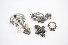Sterling Silver Brooches Stone Set Marcasite Simulated Pearl Art Deco x 4 (34g)