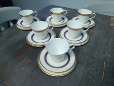 6 x  Royal Doulton White / Gold Gilt Harlow Trios (Cups, Saucers, Side Plates )