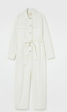 H&M Trend Cotton Twill Wide Legged White Jumpsuit New With Tags 14