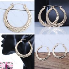 2"big GOLD PLTD CREOLE HOOP EARRINGS diamond bamboo gypsy patterned HOOPS retro