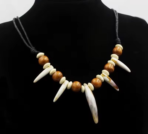 Necklace wood beads plastic - necklace,