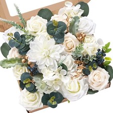Serwalin White Artificial Flowers Fake Roses Foam Silk Flowers for DIY Wedding C