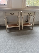 Laura Ashley Clifton 1 Drawer Side Table with a rattan cane lower shelf Ivory