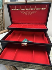 Vintage MELE 3 Tier Jewellery Box Faux Leather Made in U.S.A 1970s Large Black