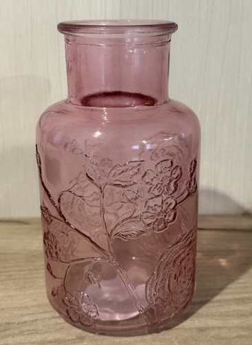 Pink raised floral glass vase - pink,