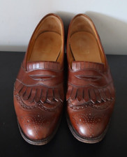 Edward Green Tassel Kiltie Brown Leather Handmade Slip On Loafers Shoes - UK 9