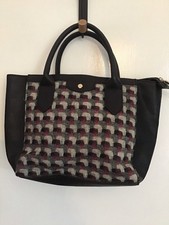 Laura Ashley Black Mix Faux Leather & Wool Fabric Woven Moon Bag