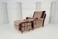 Duresta Lansdowne Purple Beige Grey Stripe Howard Arm Chair & Stool - RRP £3,050