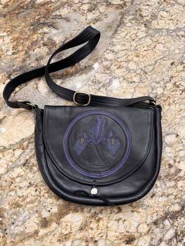 Vtg leather handbag antler - leather,