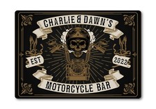 Personalised Bar Sign METAL Plaque Motorcycle Club. Home Pub Skull Bike Mancave