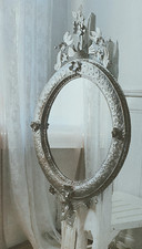 Large Vintage Mexican Oval Silver Metal Mirror, 1970s