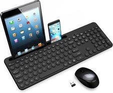 LeadsaiL Wireless Keyboard and Mouse Set with Phone and Tablet Holder, Wireless