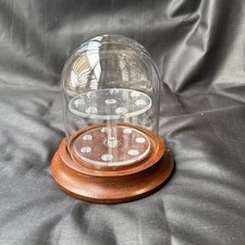 Vintage glass / wooden base thimble display dome cloche holds 14 thimbles
