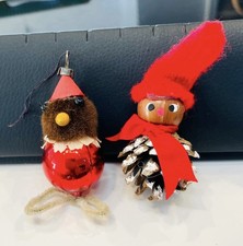 Vintage Christmas Decorations Bird & Elf Pipe Cleaner Ornaments 1950’s 60’s