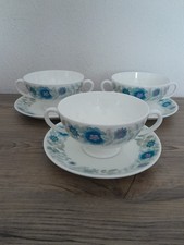 Wedgwood Clementine Soup Coups & Saucers X 3 - Immaculate - 1st Quality 