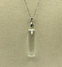 Tube Pendant Necklace Silver Tone & Clear Plastic Festival Hippy Boho Retro