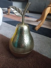Vintage Hammered Brass Pear 8” Trinket Box Lidded Dish Bonbons Not Ice Bucket 