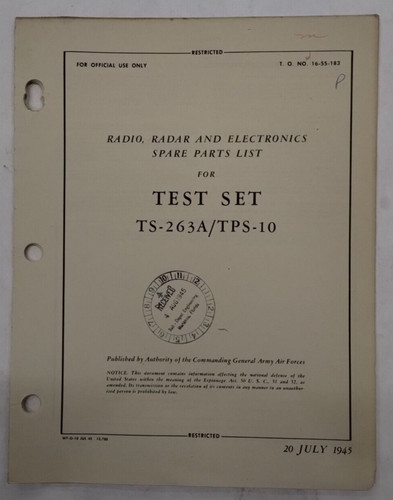 Test set 263a tps radio - set, ts-263a/tps-10