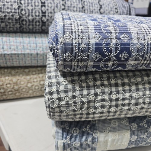 Checked embroidered cotton - embroidered,