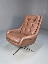 Vintage Danish Leather and Vinyl Bucket Form Swivel Chair 1970s EB9885 MSWI