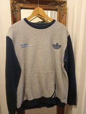 Adidas Originals Team Adidas Sweatshirt Unisex Grey & Blue Size L Rubber Logo