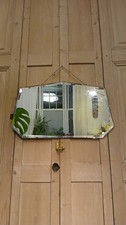 Vintage 1930s Bevelled Edge Wall Mirror With Hanging Chain