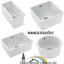 Rangemaster Rustique Undermount White Ceramic Kitchen Sink 1.0 Bowl, 4 Types