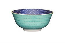 KitchenCraft Ceramic Cereal/Soup Bowl Blue Chevron and Spotty Style Design