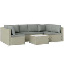 PE Rattan Garden Furniture Set 6 Seater Garden Corner Sofa Cushions Glass Table