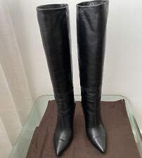 Gucci  Knee High , Stiletto Hill Boots, Black Leather. Size 37,5 fits UK size 5