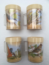 Vintage Insulex Plastic Mugs x 4 Karl Pitwon Kingfisher Chaffinch Woodpecker