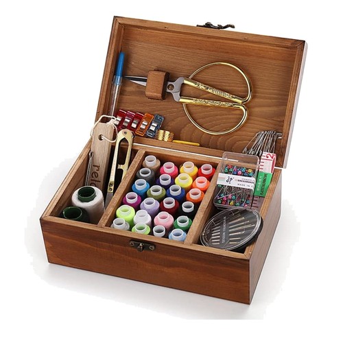 Wooden sewing box organizer - sewing,