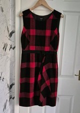 Hobbs Wool Mix Pinafore Dress Red Check Tartan Uk 10