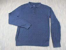 Gant Jumper Mens Large Cable Knit Logo 100% Cotton Blue Sweater Collar