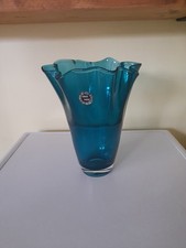 Large Turqoise Glass Handkerchief Vase