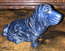 Small Heavy Stone Dog Figurine Sculpture Carved Blue, Cocker Spaniel