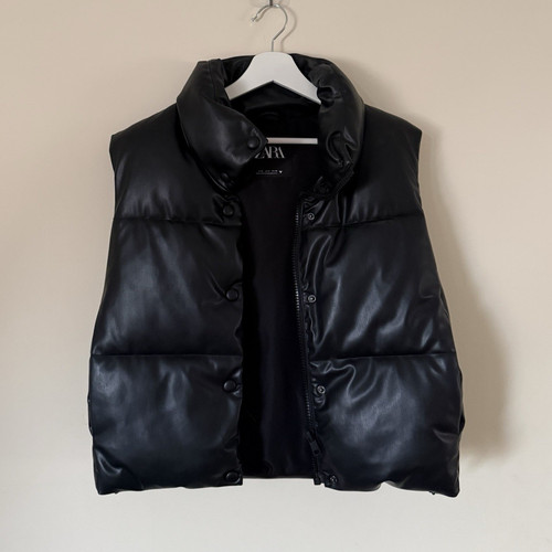 Zara black faux leather - faux, puffer