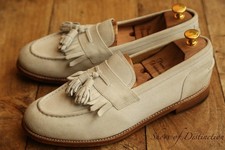 Grenson White Ivory Suede Leather Tasselled Shoes Loafers Mens UK 9.5 E US 10.5