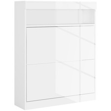 HOMCOM 16 Shoe Pair Storage Cabinet with Flip Doors High Gloss White Boxed