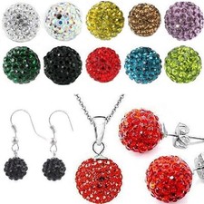 Shamballa Set Earrings + Chain Earrings Or Studs Straßkugeln Rhinestone Ball