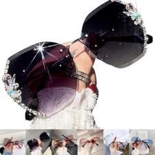 Womens Oversized Rimless Diamante Crystal Sunglasses Sun Glasses Eyewear UV 400