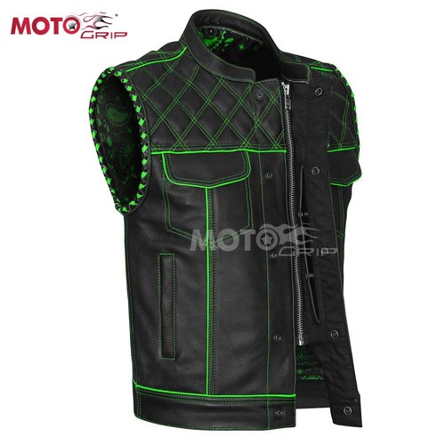 Men black leather vest - men's,