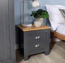 Bedside Table 2 Drawer Bedroom Furniture Storage Blue Two Tone Nightstand Wooden