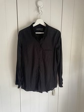 THE KOOPLES Black 100% Cotton Sz L Goat Leather Collar Blouse