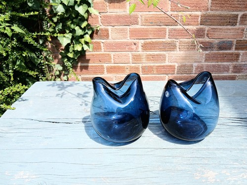 Pair hand blown colbalt - a, of